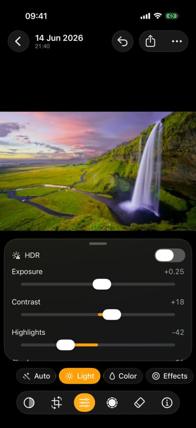 LightBites en un iPhone: editant una foto